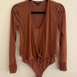 Express Women's Rust Sheer Tie-Front Bodysuit